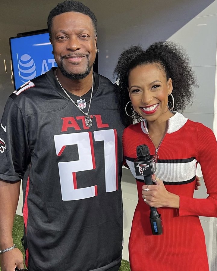 Chelsea interviewing Chris Tucker on Falcons game day